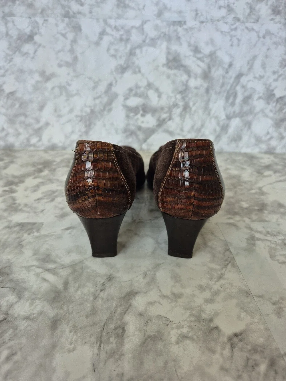 Roberto Capucci Brown Leather Low Heel Square Toe Shoes - Picture 8 of 12